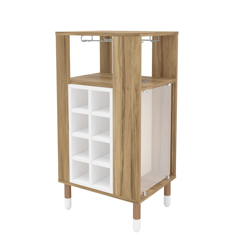 Boahaus Brighton Modern Wood Mini Bar with Glass Compartment in White/Brown