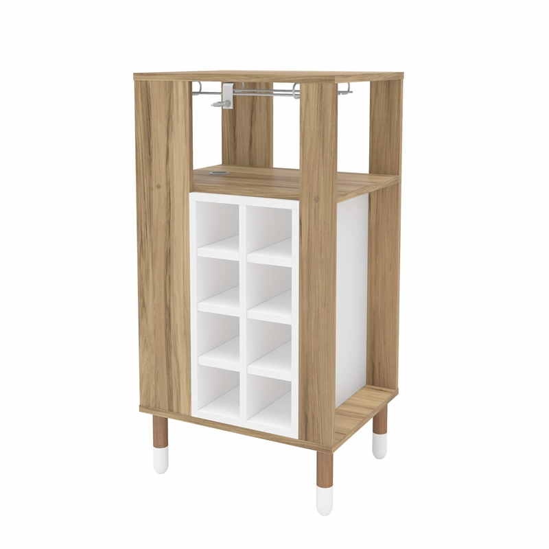 Boahaus Brighton Modern Wood Mini Bar with Glass Compartment in White/Brown