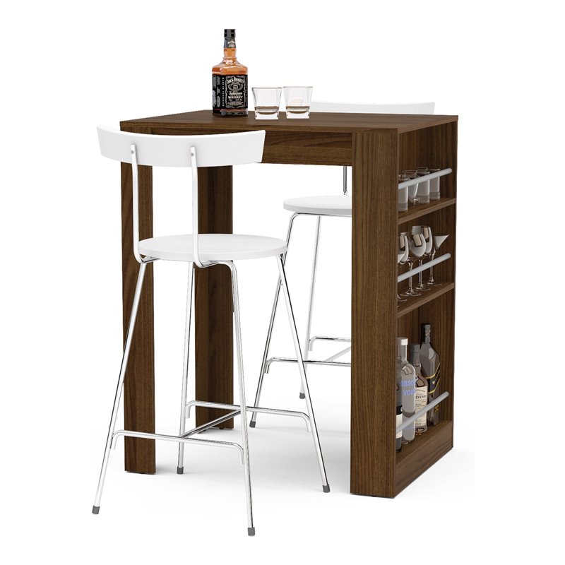 Boahaus Cambridge Modern Wood Bar Table with Wine Storage in Dark Brown