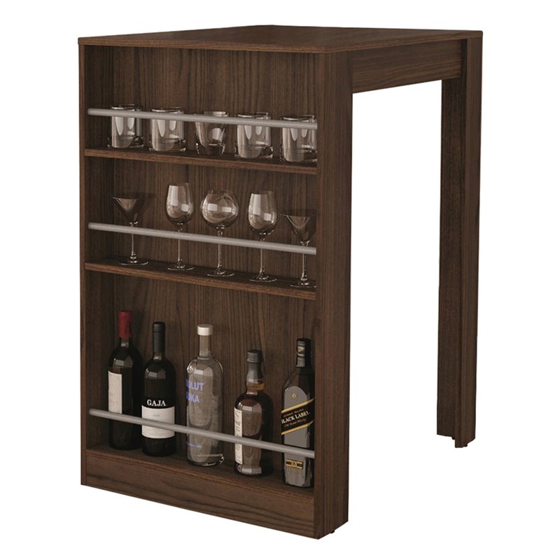 Boahaus Cambridge Modern Wood Bar Table with Wine Storage in Dark Brown