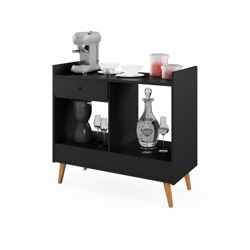 Boahaus Coventry Modern Wood Mini Bar with 2 Storage Shelves in Brown