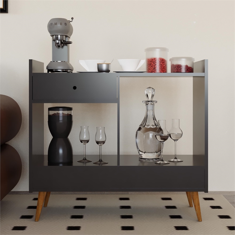 Boahaus Coventry Modern Wood Mini Bar with 2 Storage Shelves in Brown