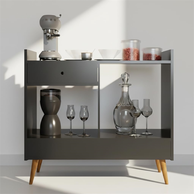 Boahaus Coventry Modern Wood Mini Bar with 2 Storage Shelves in Brown