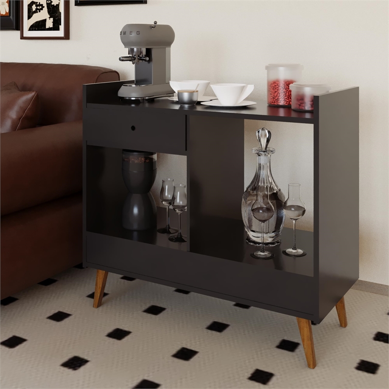 Boahaus Coventry Modern Wood Mini Bar with 2 Storage Shelves in Brown