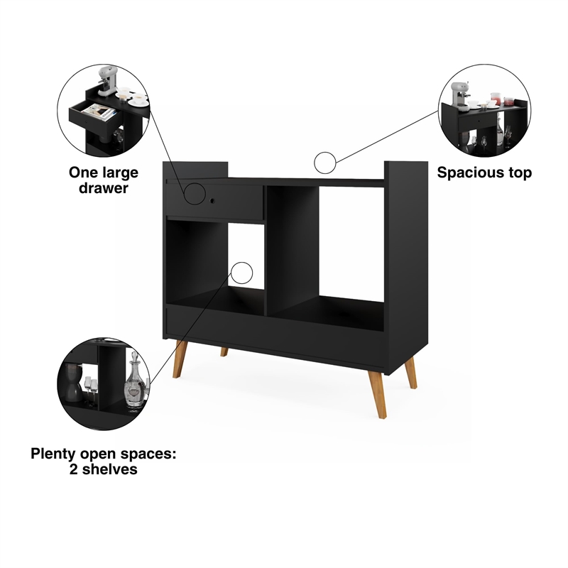 Boahaus Coventry Modern Wood Mini Bar with 2 Storage Shelves in Brown
