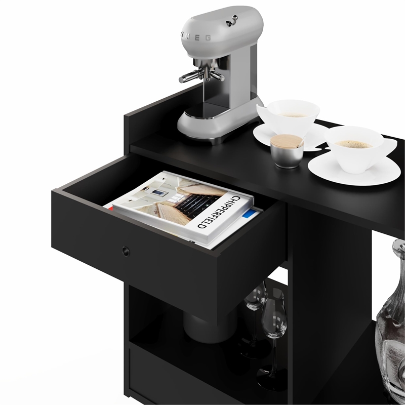 Boahaus Coventry Modern Wood Mini Bar with 2 Storage Shelves in Brown