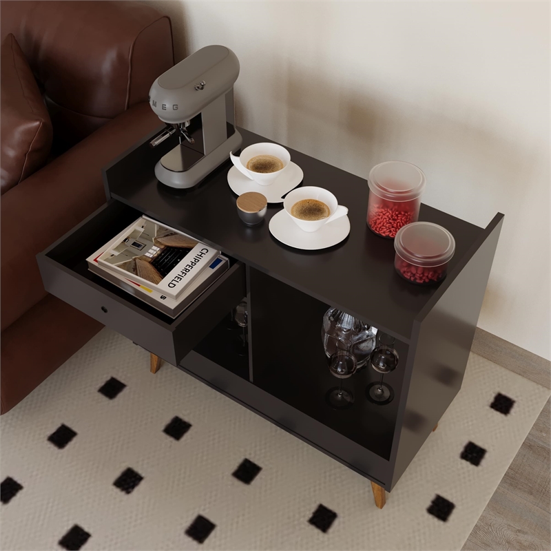 Boahaus Coventry Modern Wood Mini Bar with 2 Storage Shelves in Brown