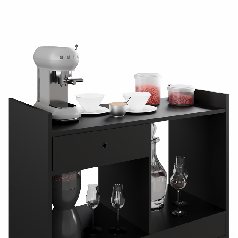 Boahaus Coventry Modern Wood Mini Bar with 2 Storage Shelves in Brown