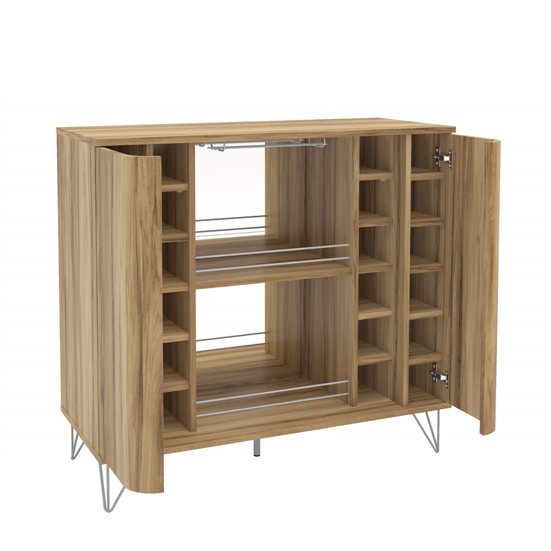 Boahaus Dublin Modern Wood Bar Cabinet with Built-in Wine Rack in Brown