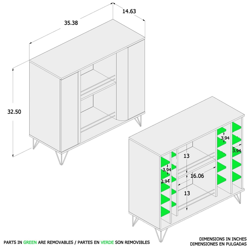 Boahaus Dublin Modern Wood Bar Cabinet with Built-in Wine Rack in Brown