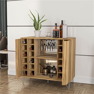 Boahaus Dublin Modern Wood Bar Cabinet with Built-in Wine Rack in Brown
