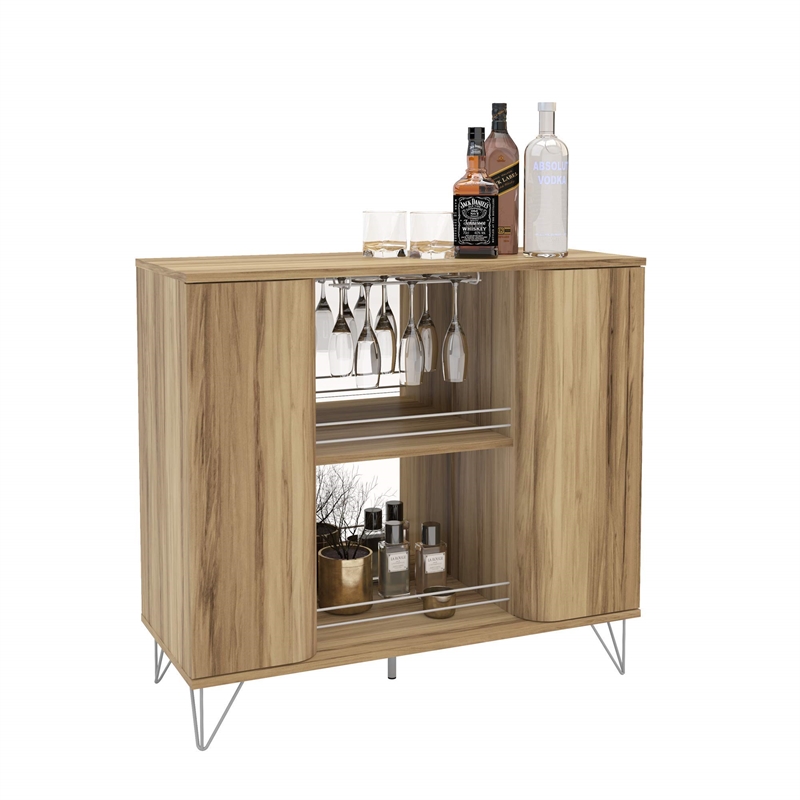Boahaus Dublin Modern Wood Bar Cabinet with Built-in Wine Rack in Brown