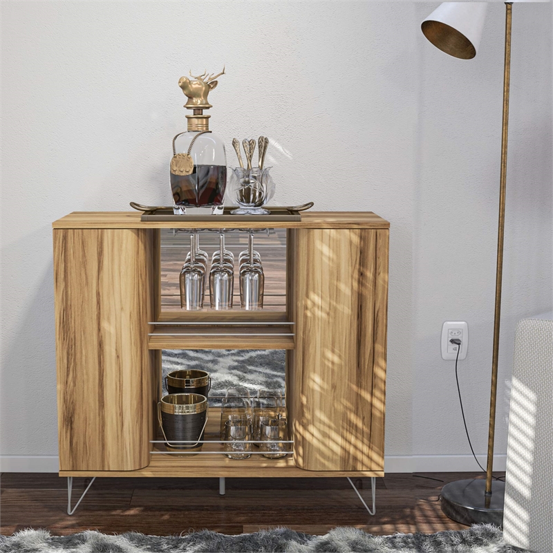 Boahaus Dublin Modern Wood Bar Cabinet with Built-in Wine Rack in Brown