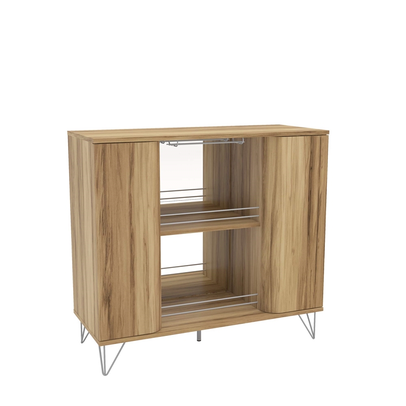 Boahaus Dublin Modern Wood Bar Cabinet with Built-in Wine Rack in Brown