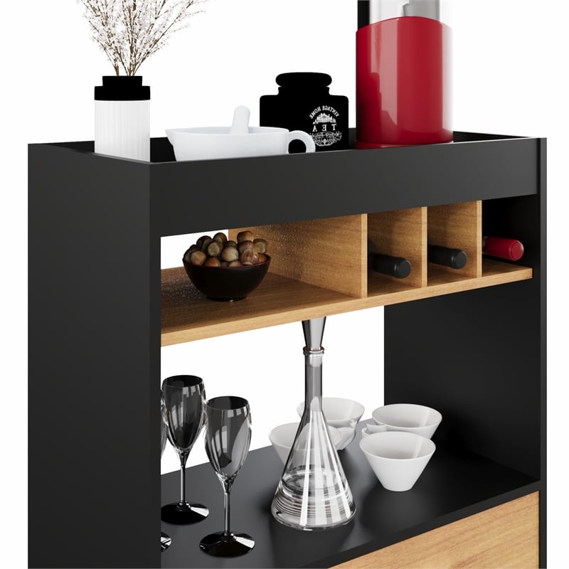 Boahaus Exeter Modern Wood Mini Bar with Glass Doors in Brown