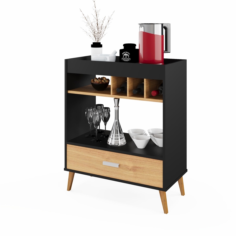 Boahaus Exeter Modern Wood Mini Bar with Glass Doors in Brown