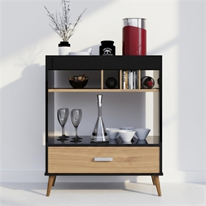 Boahaus Exeter Modern Wood Mini Bar with Glass Doors in Brown