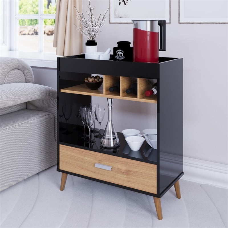 Boahaus Exeter Modern Wood Mini Bar with Glass Doors in Brown