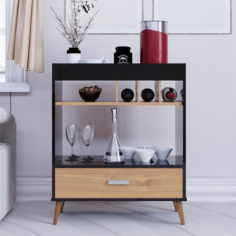 Boahaus Exeter Modern Wood Mini Bar with Glass Doors in Brown