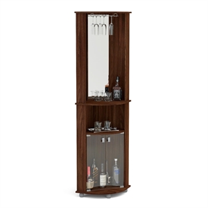 Boahaus Glasgow Modern Wood Corner Bar with Open Compartment in Dark Brown