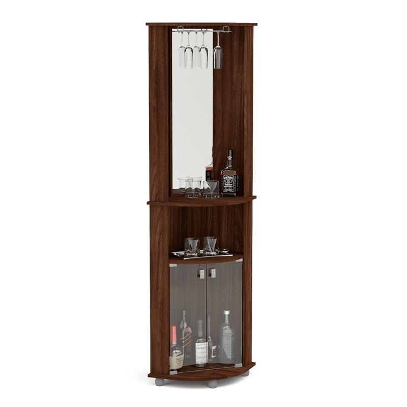 Boahaus Glasgow Modern Wood Corner Bar with Open Compartment in Dark Brown