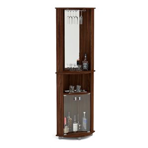 boahaus glasgow modern wood corner bar with open compartment in dark brown