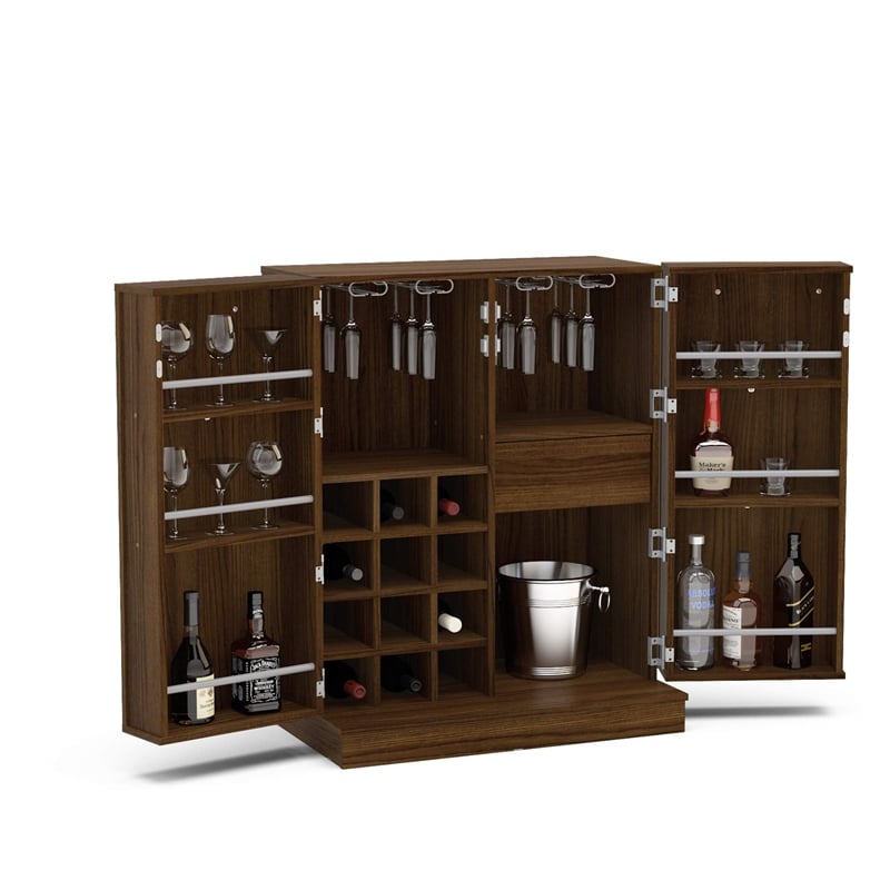 Boahaus Liverpool 1-Drawer Modern Wood Expandable Bar Cabinet in Dark Brown