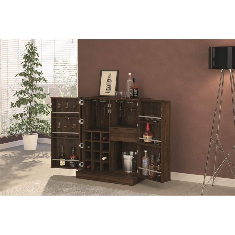 Boahaus Liverpool 1-Drawer Modern Wood Expandable Bar Cabinet in Dark Brown
