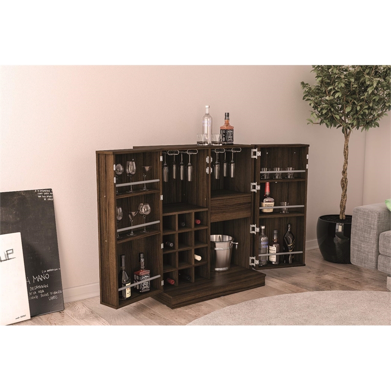 Boahaus Liverpool 1-Drawer Modern Wood Expandable Bar Cabinet in Dark Brown