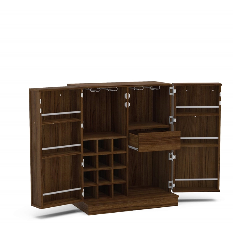 Boahaus Liverpool 1-Drawer Modern Wood Expandable Bar Cabinet in Dark Brown