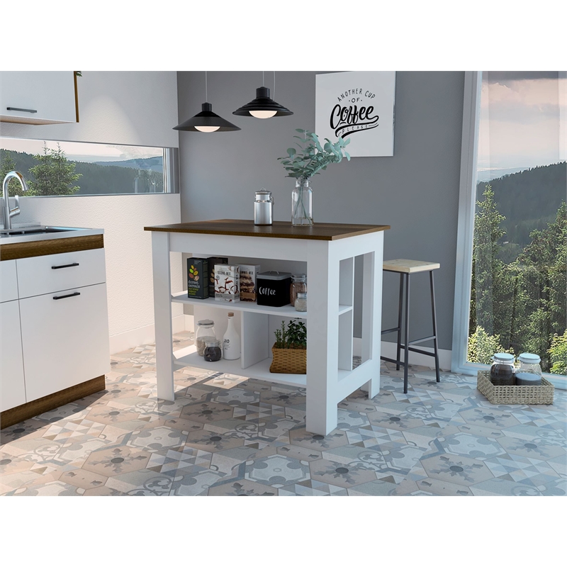 Boahaus Le Havre Kitchen Island  (White - Dark Brown)
