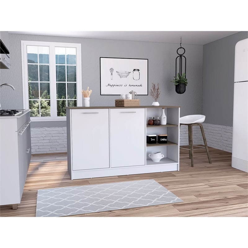 Boahaus Quimper Kitchen Base Cabinet (White - Dark Brown)
