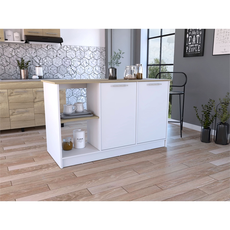 Boahaus Lorient Kitchen Island (White-Brown)