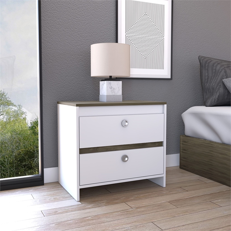 Boahaus Elche Nightstand (White-Dark Brown)