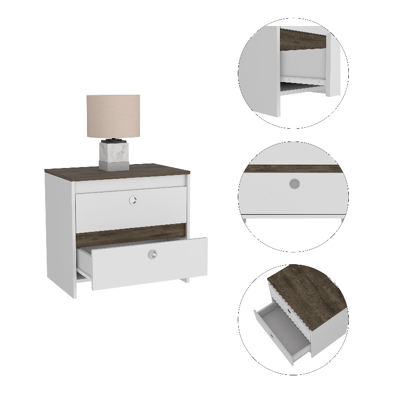 Boahaus Elche Nightstand (White-Dark Brown)