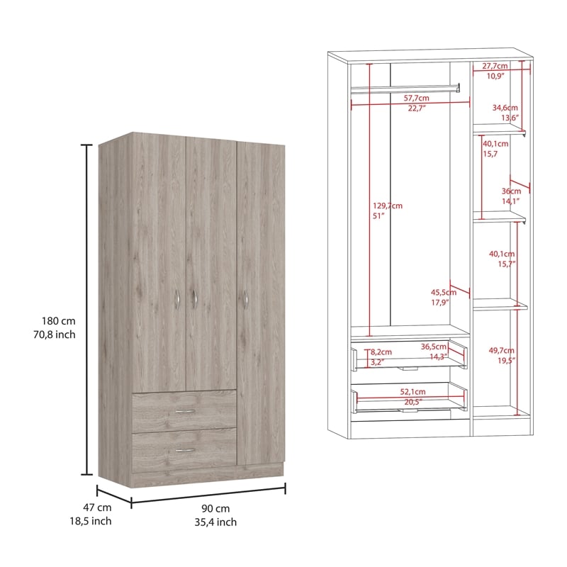 Boahaus Frankfurt Armoire (Light Gray)