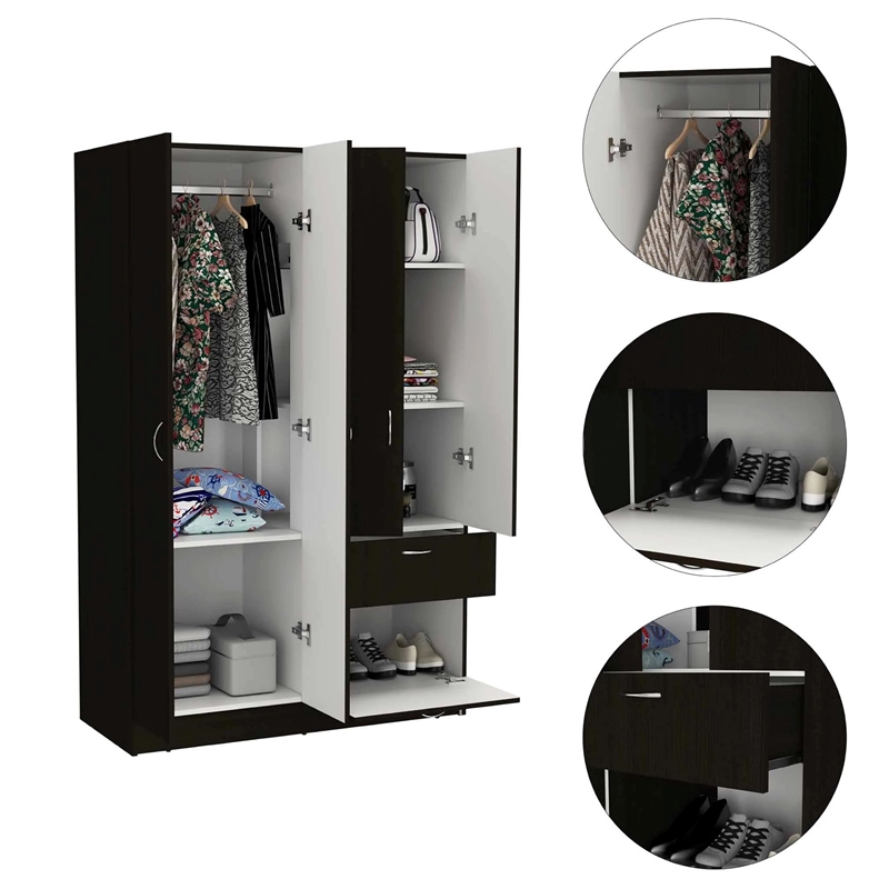 Boahaus Kiel Armoire (Black Wengue/White)