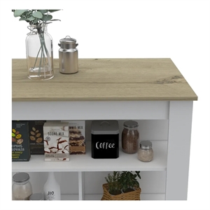 Boahaus Perpignan Kitchen Island (White / Light Oak)