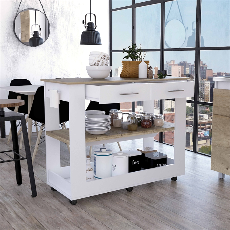 Boahaus Limoges Kitchen Island (White / Light Oak)