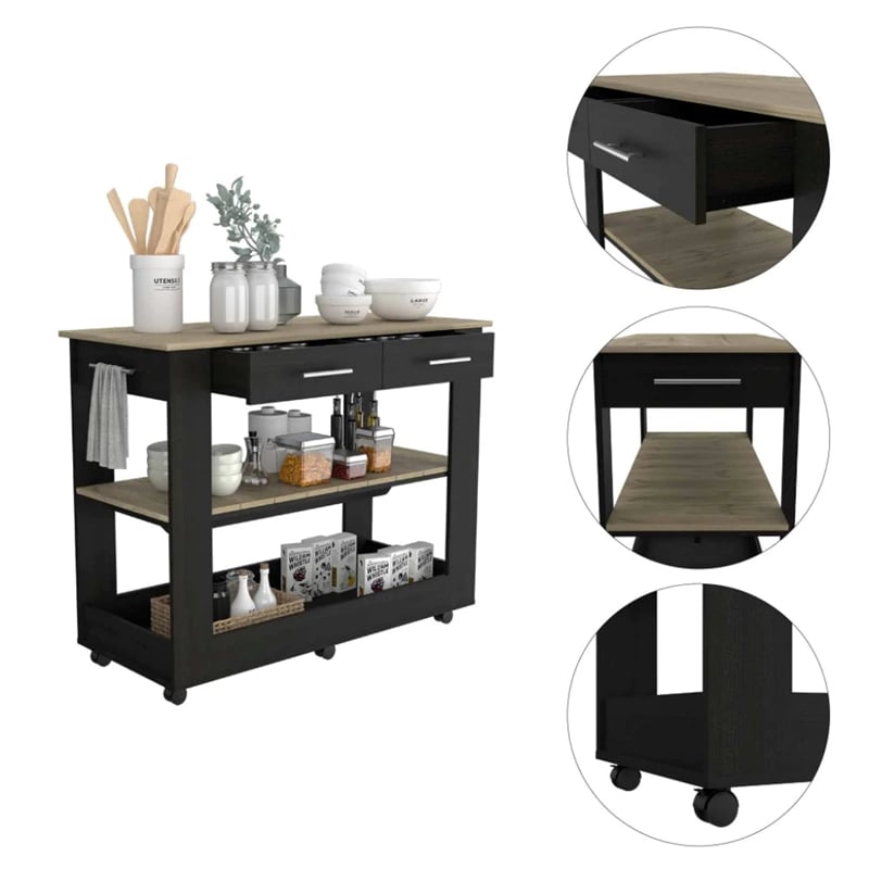 Boahaus Limoges Kitchen Island (Black Wengue / Light Oak)