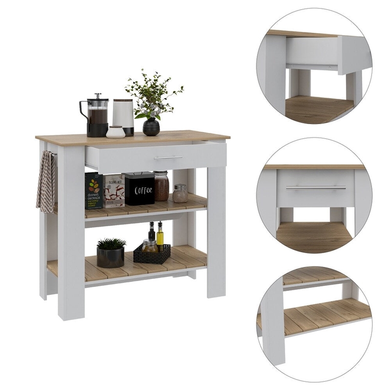 Boahaus Reims Kitchen Island (White / Light Oak)
