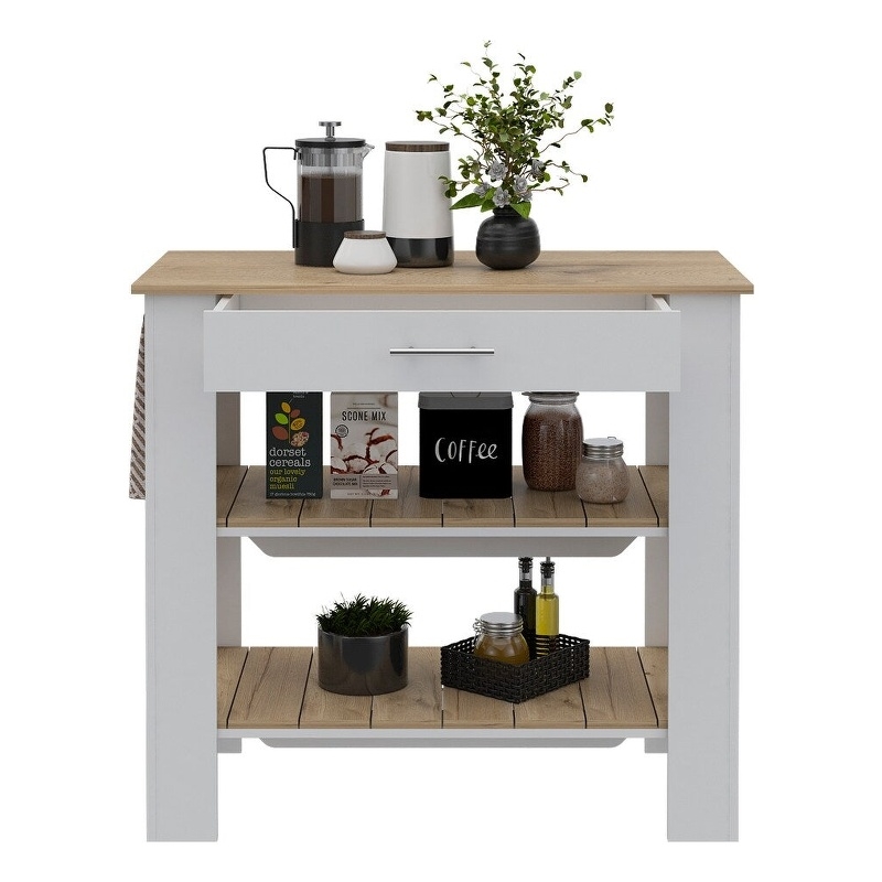 Boahaus Reims Kitchen Island (White / Light Oak)