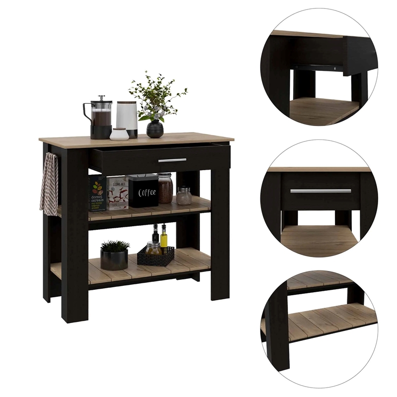 Boahaus Reims Kitchen Island (Black Wengue / Light Oak)