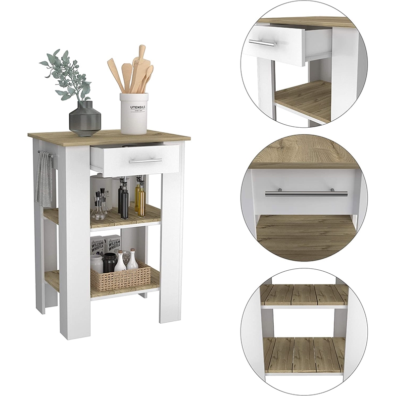 Boahaus Versailles Kitchen Island (White / Light Oak)