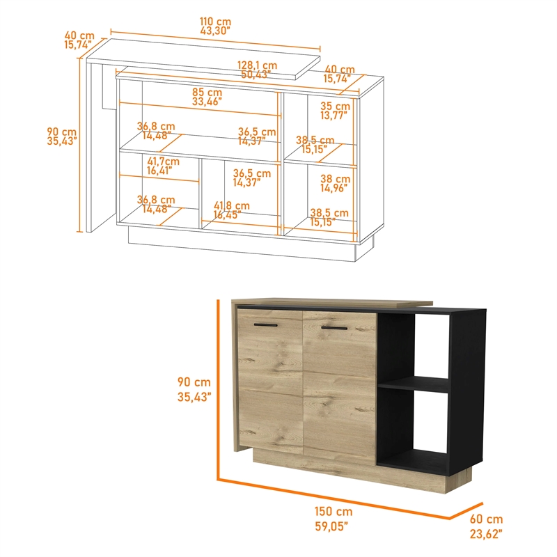 Boahaus Le Mans Kitchen Island (Black Wengue / Light Oak)