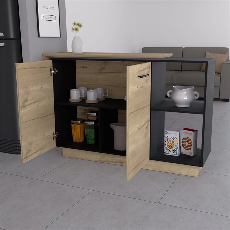 Boahaus Le Mans Kitchen Island (Black Wengue / Light Oak)