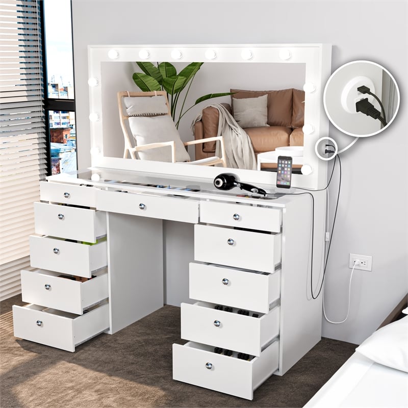 Boahaus Orla EXTRA LARGE Vanity Desk White 11 Drawers Basic Knobs
