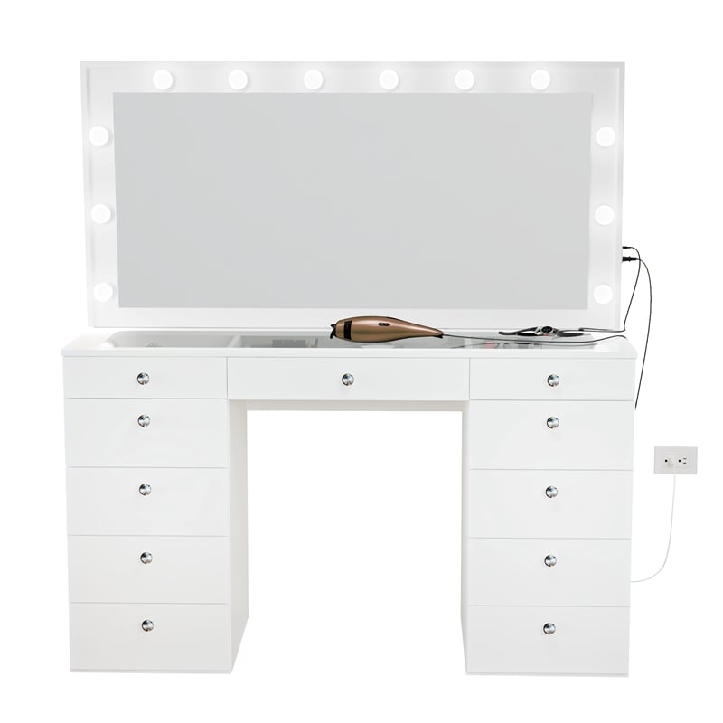 Boahaus Orla EXTRA LARGE Vanity Desk White 11 Drawers Basic Knobs