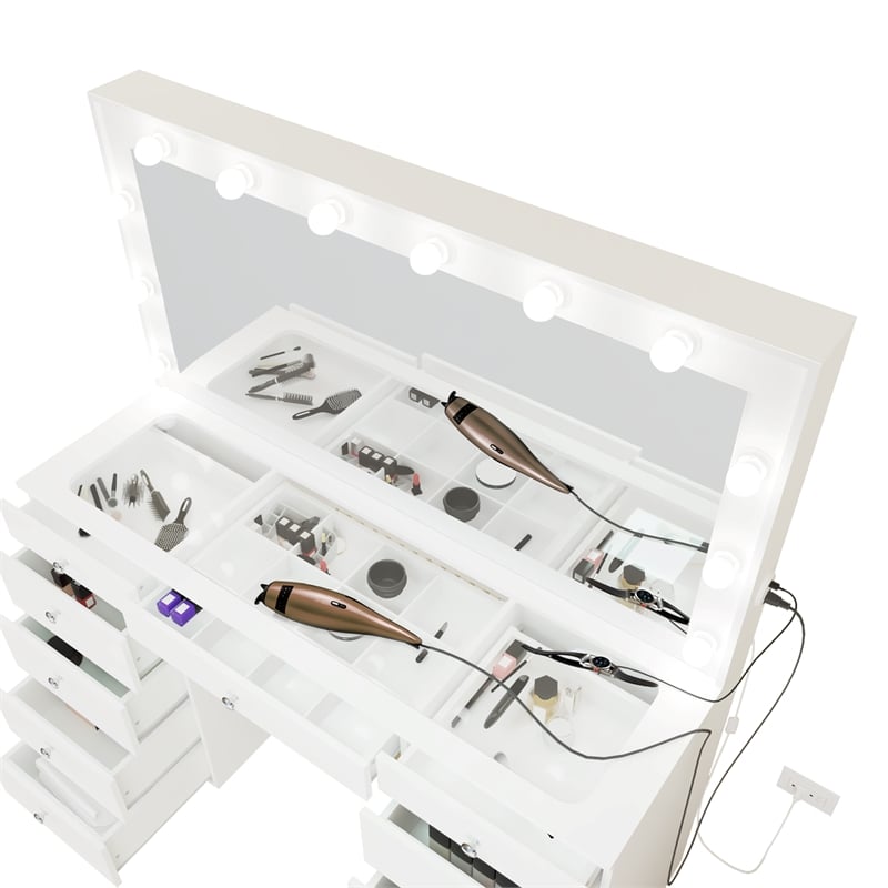 Boahaus Orla EXTRA LARGE Vanity Desk White 11 Drawers Basic Knobs