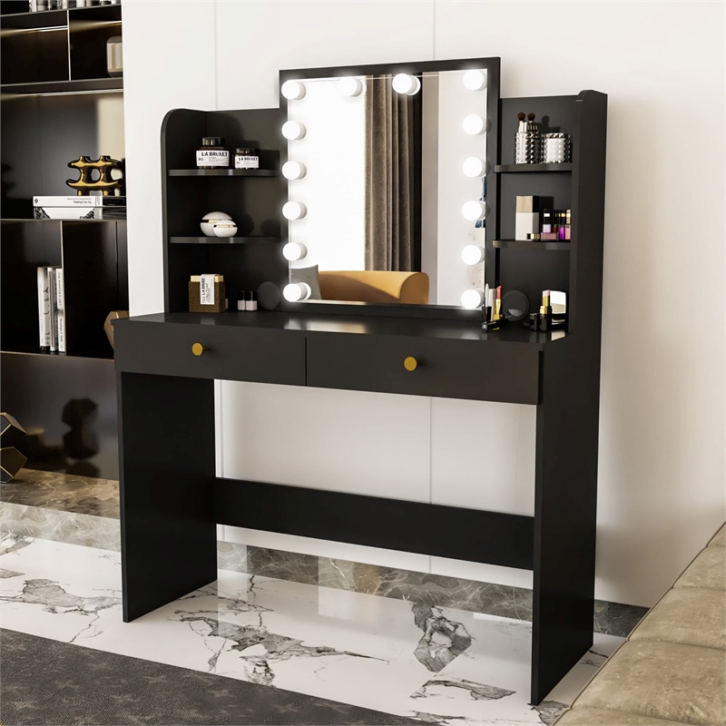 Boahaus Sophie Vanity Desk with Lights (Black)